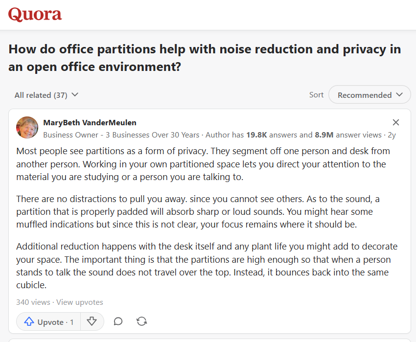 نظر کاربر Quora در مورد پارتیشن اداری